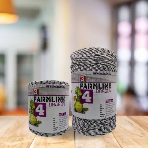 Dragon 4 električni pastir vodljiv konop – crno/bijeli, 500 m, 0,4 ohm/m, 130 kg