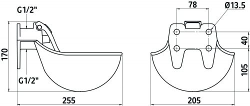 Kerbl čašičasta lijevana pojilica s inox potisnim jezičkom - crna, 1/2"