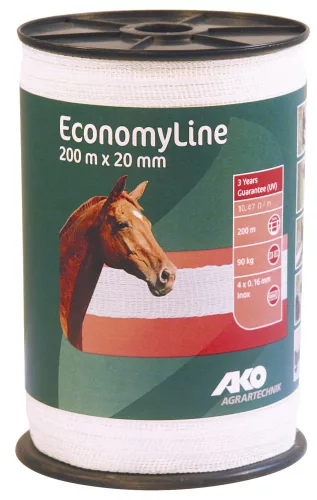 AKO Economyline električni pastir traka, bijela - 200 m x 20 mm, 11 ohm/m, 90 kg