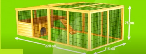 Vanjsko kućište za male životinje, zečja kućica s ograđenim ispustom i zaštitom od bijega - 220x115x75 cm